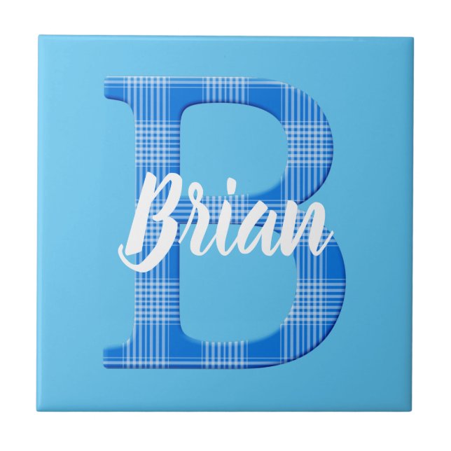 Boys Name Custom Plaid Letter B Ceramic Tile (Front)