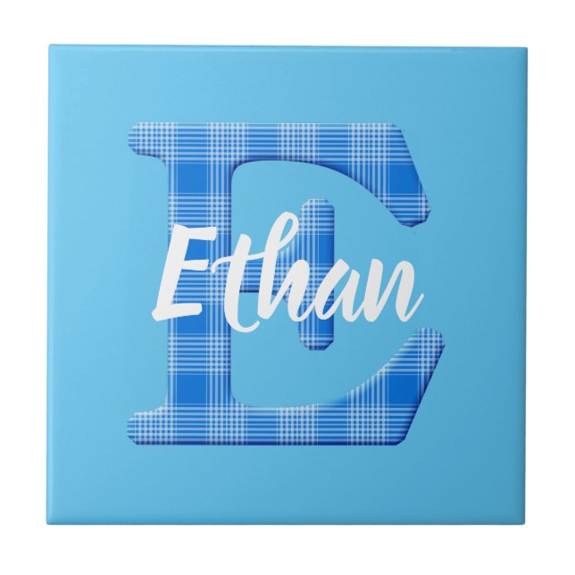 Boys Name Custom Plaid Letter E Ceramic Tile (Front)