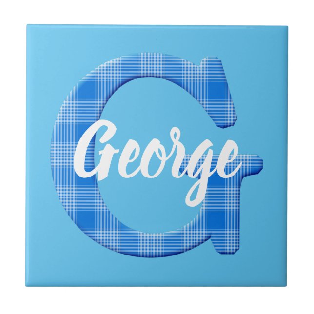 Boys Name Custom Plaid Letter G Ceramic Tile (Front)