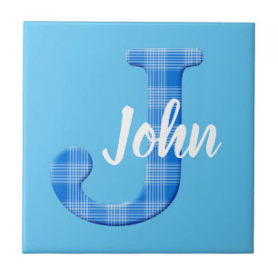 Boys Name Custom Plaid Letter J Ceramic Tile