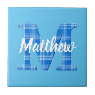 Boys Name Custom Plaid Letter M Ceramic Tile