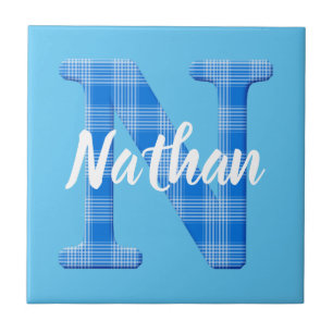 Boys Name Custom Plaid Letter N Ceramic Tile