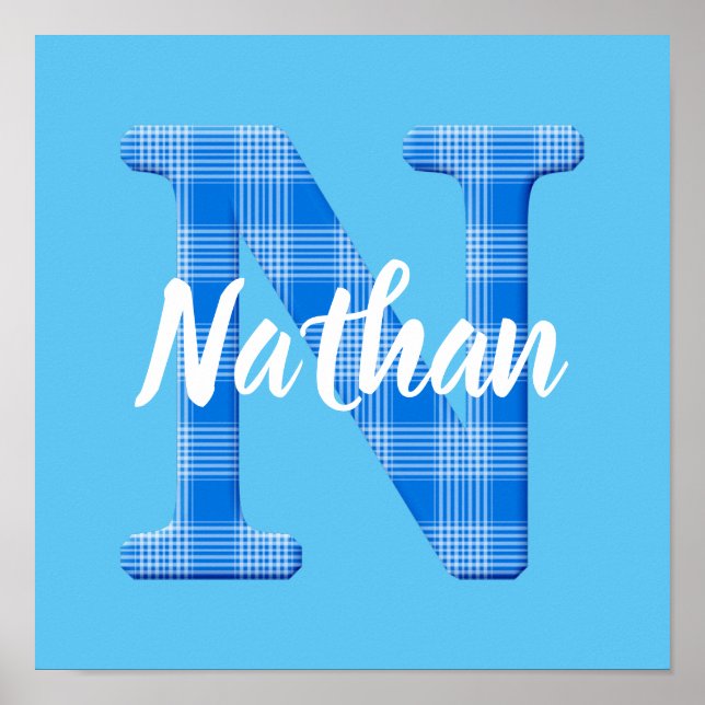 Boys Name Custom Plaid Letter N Poster (Front)