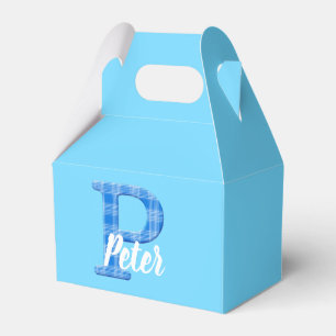 Boys Name Custom Plaid Letter P Custom Blue Favour Box