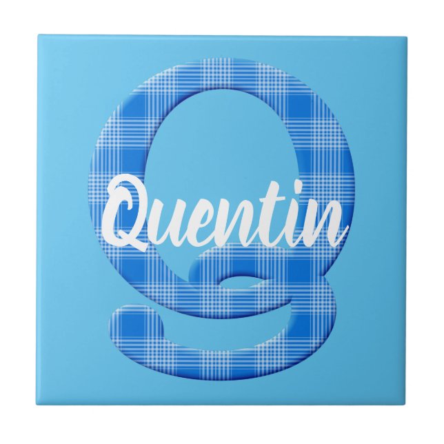 Boys Name Custom Plaid Letter Q Ceramic Tile (Front)