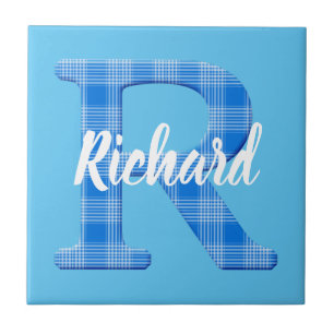 Boys Name Custom Plaid Letter R Ceramic Tile