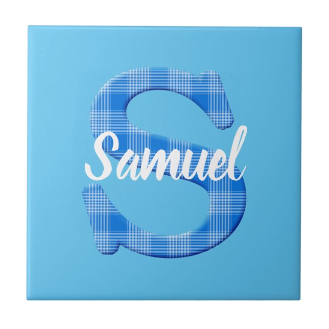 Boys Name Custom Plaid Letter S Ceramic Tile (Front)