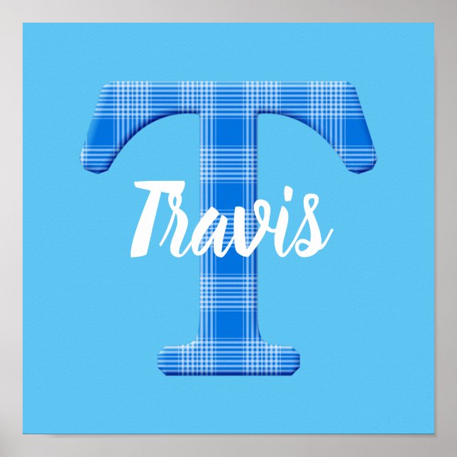 Boys Name Custom Plaid Letter T Poster (Front)