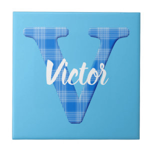 Boys Name Custom Plaid Letter V Ceramic Tile