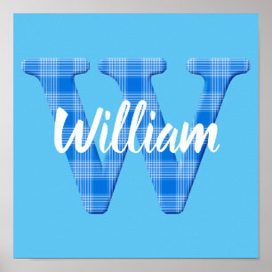 Boys Name Custom Plaid Letter W Poster