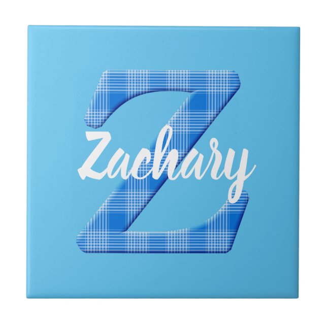 Boys Name Custom Plaid Letter Z Ceramic Tile (Front)