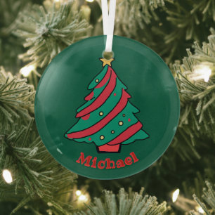 Boys Name Green Christmas Tree Glass Tree Decoration