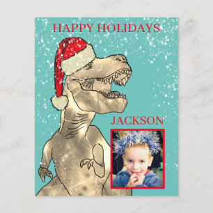 Boys Name T-Rex Santa Dinosaur Christmas Photo