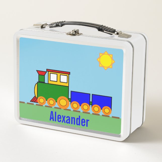 Boy's Name with Train Metal Lunch Box (Front)