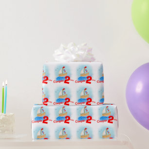 Boys named painted sail boat 2nd birthday wrap wrapping paper
