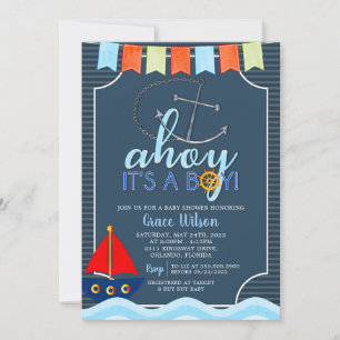 Boys Nautical Anchor Boat Baby Shower Invitation