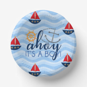 Boys Nautical Anchor Boat Baby Shower Paper Plate
