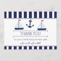 Boys Nautical Baby Shower Flat Thank You Card
