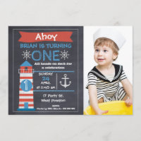 Boys Nautical Lighthouse Photo Birthday Invitation