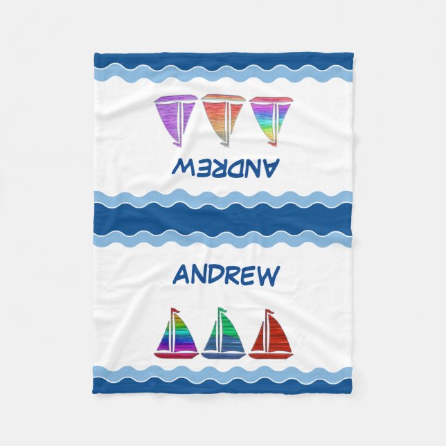 Boys Nautical Monogram Fleece Blanket (Front)