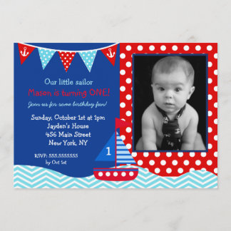 Boys Nautical Sailboat 1st Birthday Invitation
