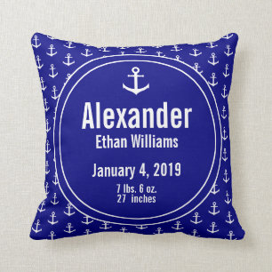 Boy's Navy Blue and White Nautical Anchor Nursery Cushion