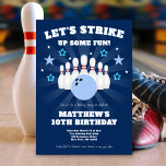Boy's Navy Blue Bowling Birthday Party Invitation<br><div class="desc">For the birthday boy. Navy blue bowling party themed birthday invitation. Keep the design text as-is or edit and personalise by including your event details. Suitable for any age.</div>