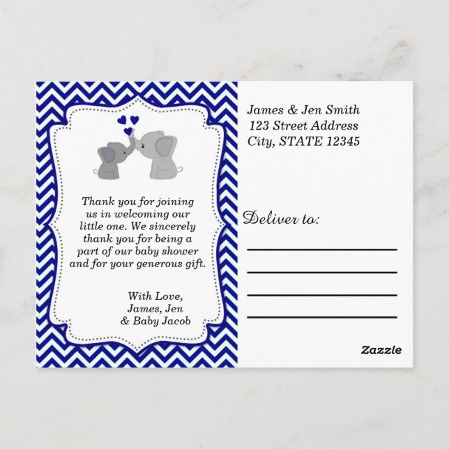 Boys NAVY Blue Elephant THANK YOU Post cards 366 (Back)