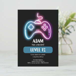 Boys Neon Video Game Kids Birthday Invitation