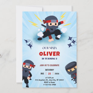 Boys Ninja Warrior 3 Birthday Party Invitations 