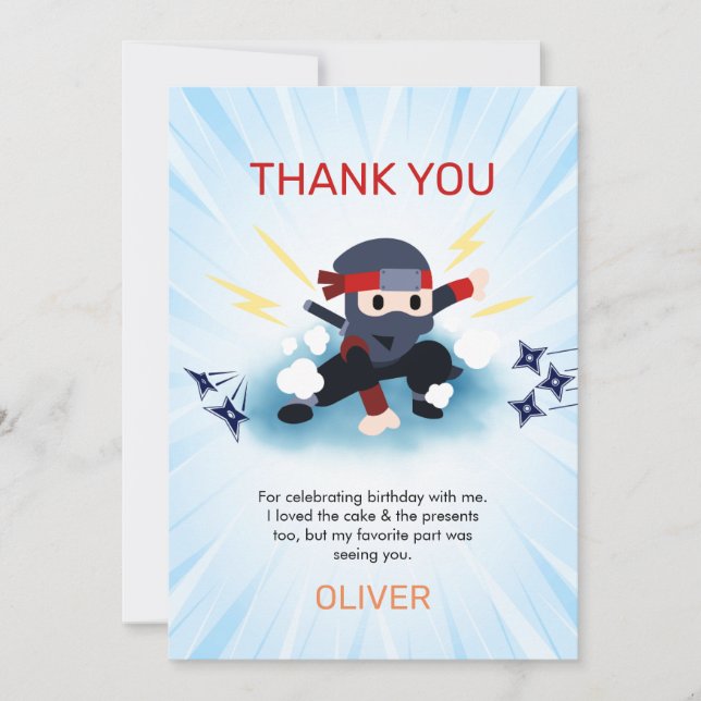 Boys Ninja Warrior Birthday Party Thank You cards 