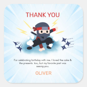 Boys Ninja Warrior Birthday Party Thank You cards  Square Sticker