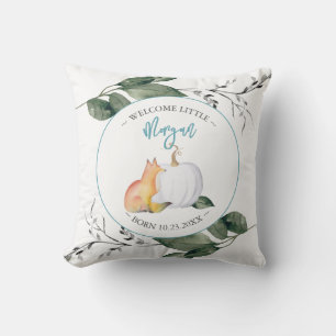 Boys Nursery Decor Fall Fox & Pumpkin Blue Cushion