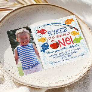Boys O-fish-ally one birthday invitation