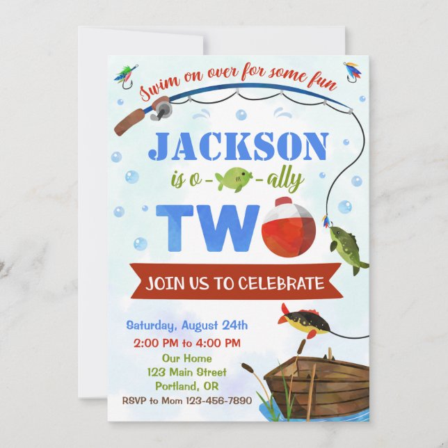 Boy's Ofishally TWO birthday invitation O-fish-al (Front)