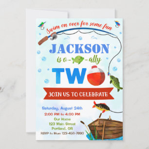 Boy's Ofishally TWO birthday invitation O-fish-al