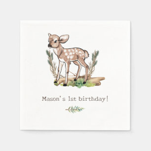 Boy's Oh Deer Woodland Baby Deer Birthday Napkin