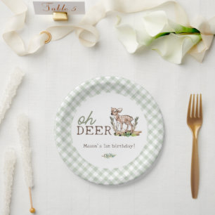 Boy's Oh Deer Woodland Baby Deer Birthday Paper Plate