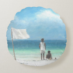 Boys on Beach Kenya Round Cushion