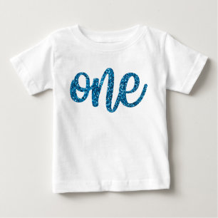 Boys One First Birthday Blue Glitter Baby T-Shirt