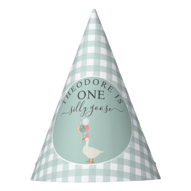 Boy's One Silly Goose 1st Birthday Party Hat (Front)