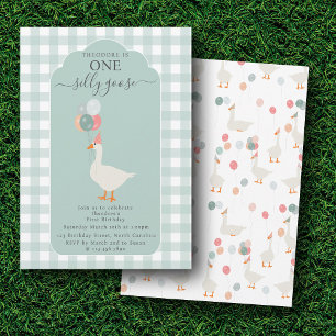 Boy's One Silly Goose 1st Birthday Party Invitation