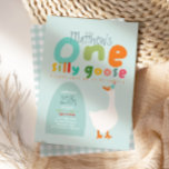 Boys One Silly Goose Blue First Birthday Invitation<br><div class="desc">This cute and whimsical boys 1st birthday invitation design features one silly goose with a blue party hat, and can be personalised with all the information you need for your child's first party in cute and colourful typography. The invite also features a matching blue gingham pattern on the back. The...</div>