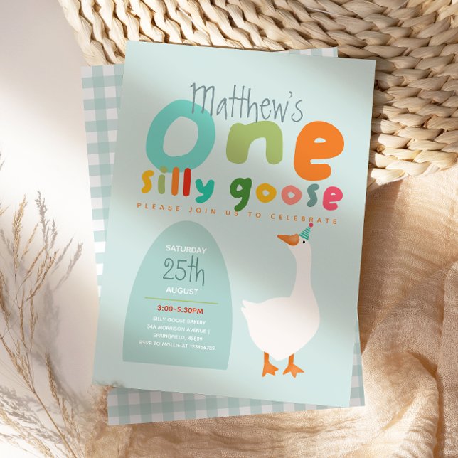 Boys One Silly Goose Blue First Birthday Invitation (Creator Uploaded)