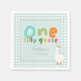 Boys One Silly Goose Blue Gingham Napkin