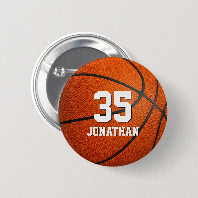 boys or girls basketball personalised 6 cm round badge (Front & Back)