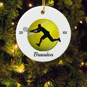 Boys or Mens Tennis Player Ball Name & Year Ceramic Ornament