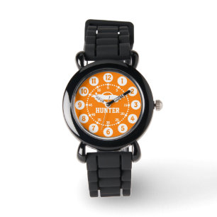Boys orange white name wrist watch