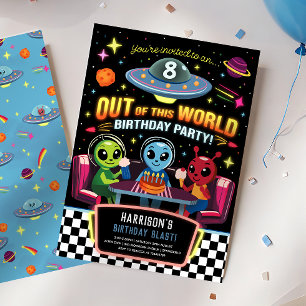 Boys Out Of This World Neon Space Birthday Invitation