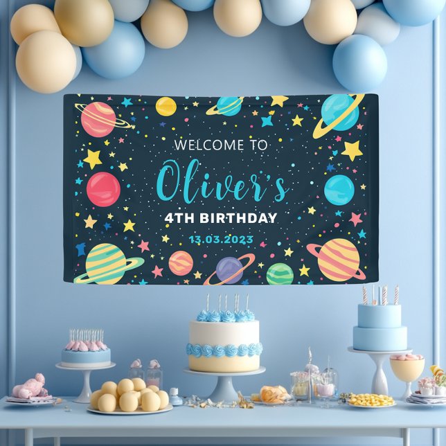 Boys Outer Space Planets and Stars Birthday Party Banner (Creator Uploaded)